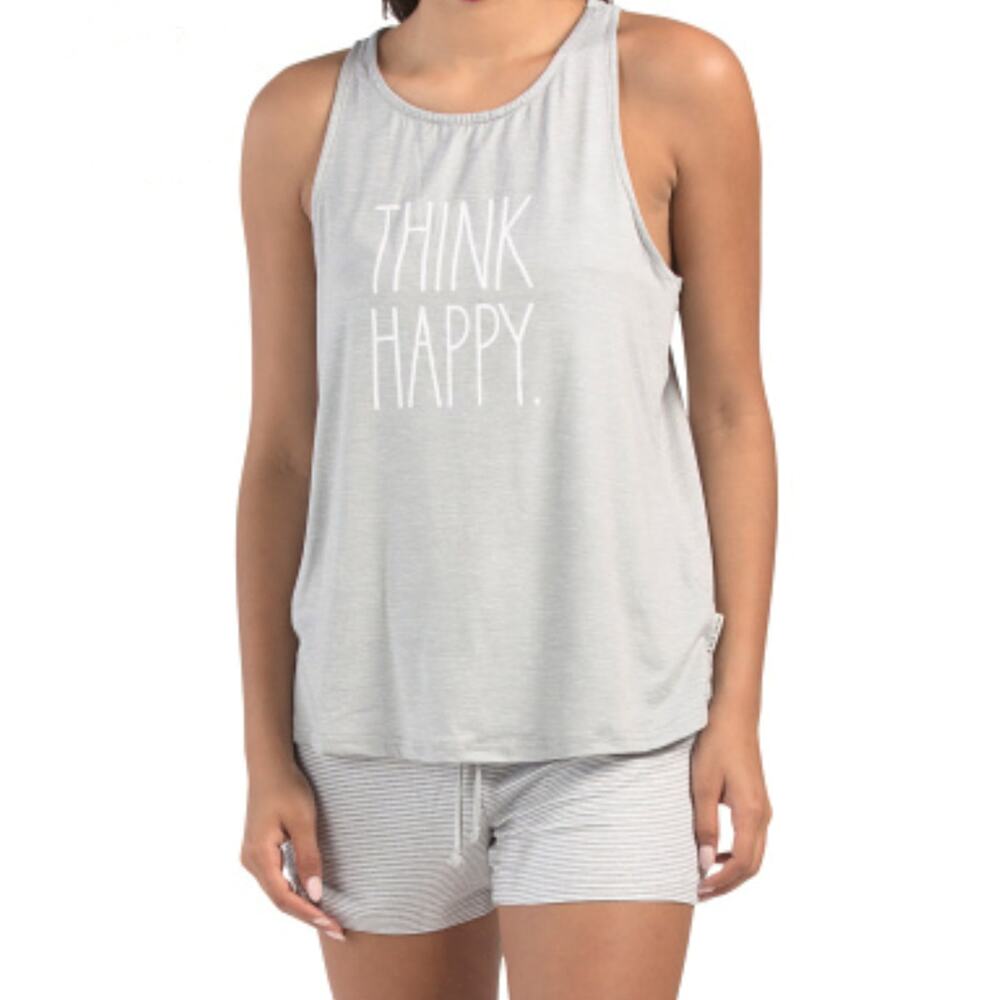 New! Rae Dunn Women's 2-Piece Ultra Soft Think Happy Graphic Print Pajama Set
